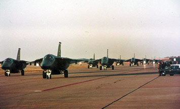  集体归巢的F-111D机群。F-111型号不算多，但各型号差别较大不利于运作和维护。